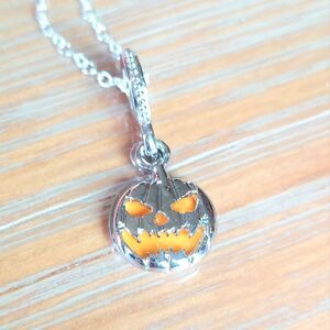 Silver and Orange Pumpkin Pendant Necklace